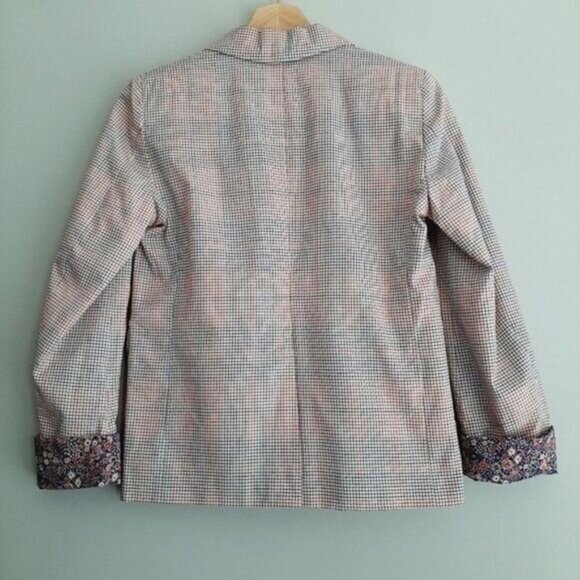 SESSÙN Blazer Jacket Checkered Grid Pattern Floral Cuffs Sz S - Picture 8 of 13